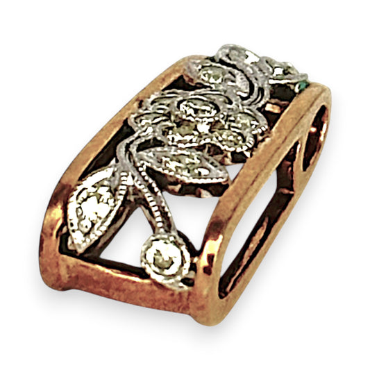 GOLD DEAL | 9ct (9K) Y/W Gold Vintage Floral Filigree Pendant with Diamonds