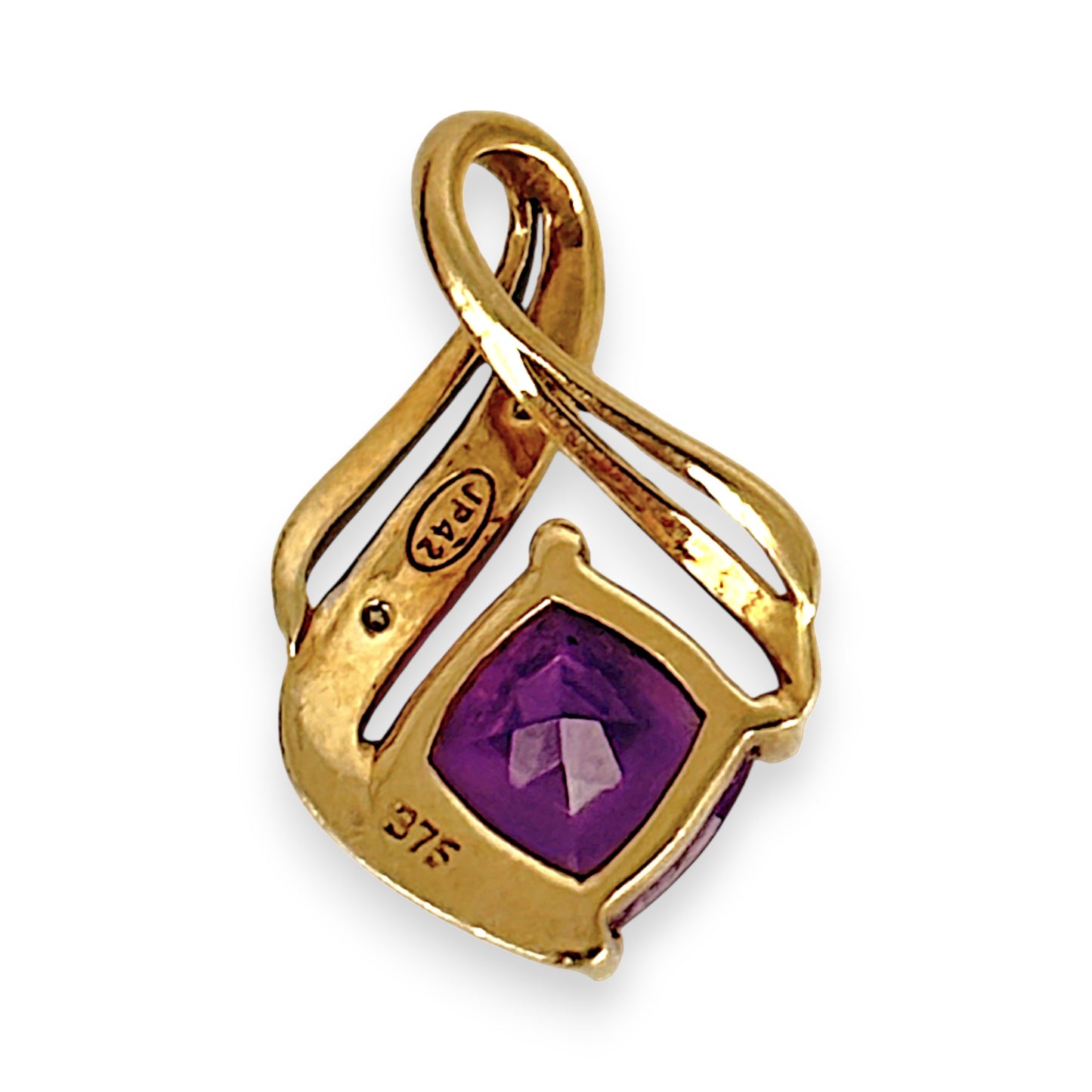 GOLD DEAL | 9ct (9K) Gold Cushion Cut Amethyst Embrace Diamond Pendant