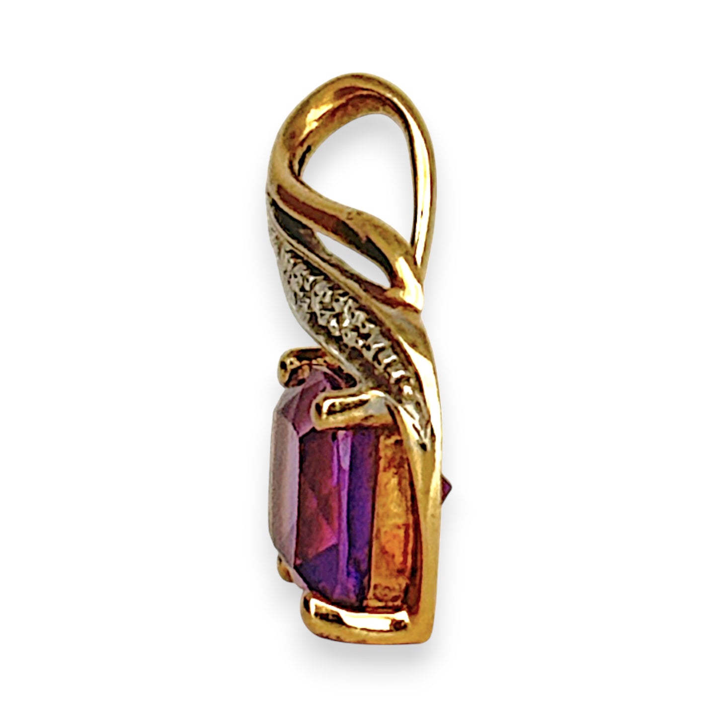 GOLD DEAL | 9ct (9K) Gold Cushion Cut Amethyst Embrace Diamond Pendant
