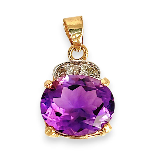 GOLD DEAL | 9ct (9K) Gold Oval Amethyst & Radiant Sparkle Diamond Accent Pendant