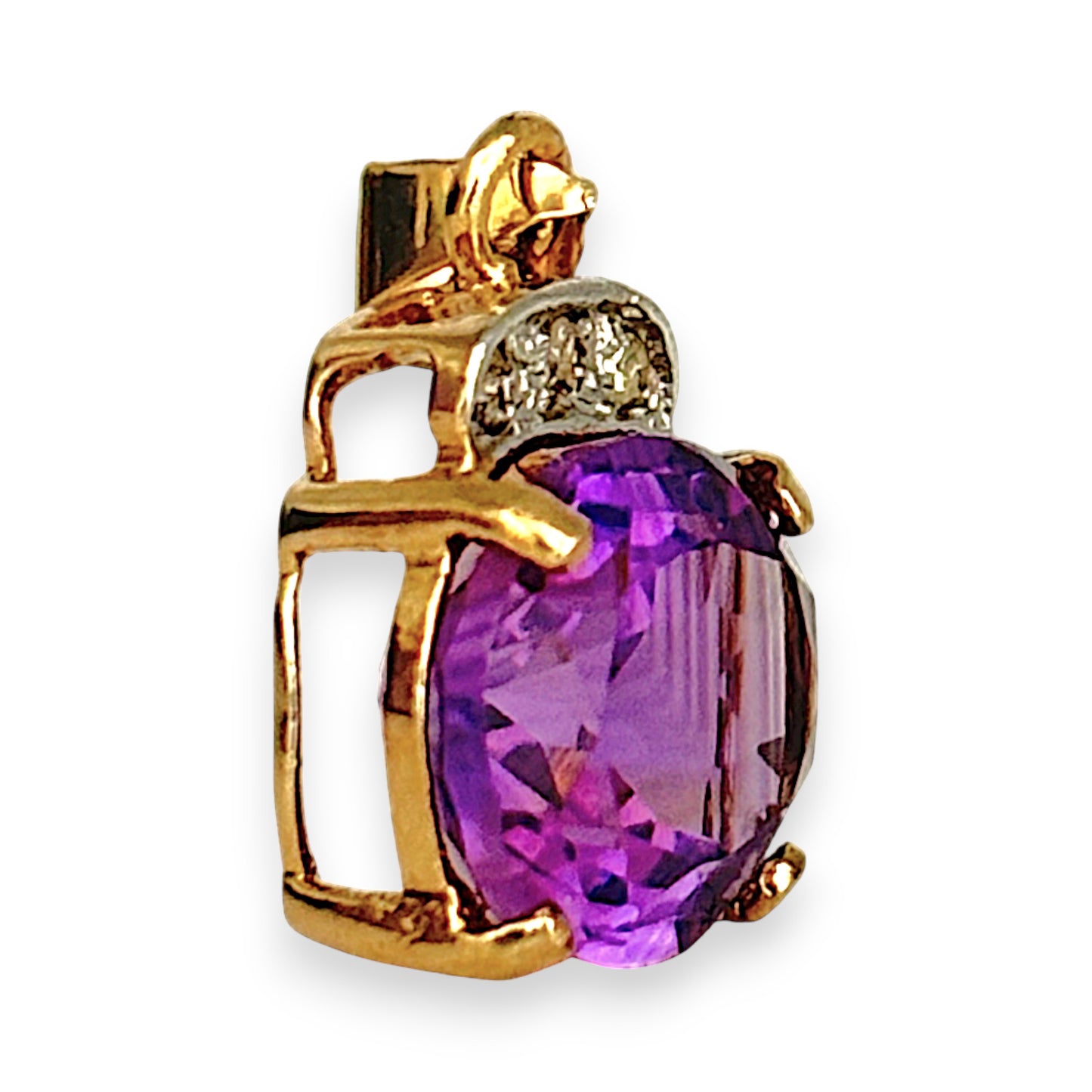 GOLD DEAL | 9ct (9K) Gold Oval Amethyst & Radiant Sparkle Diamond Accent Pendant