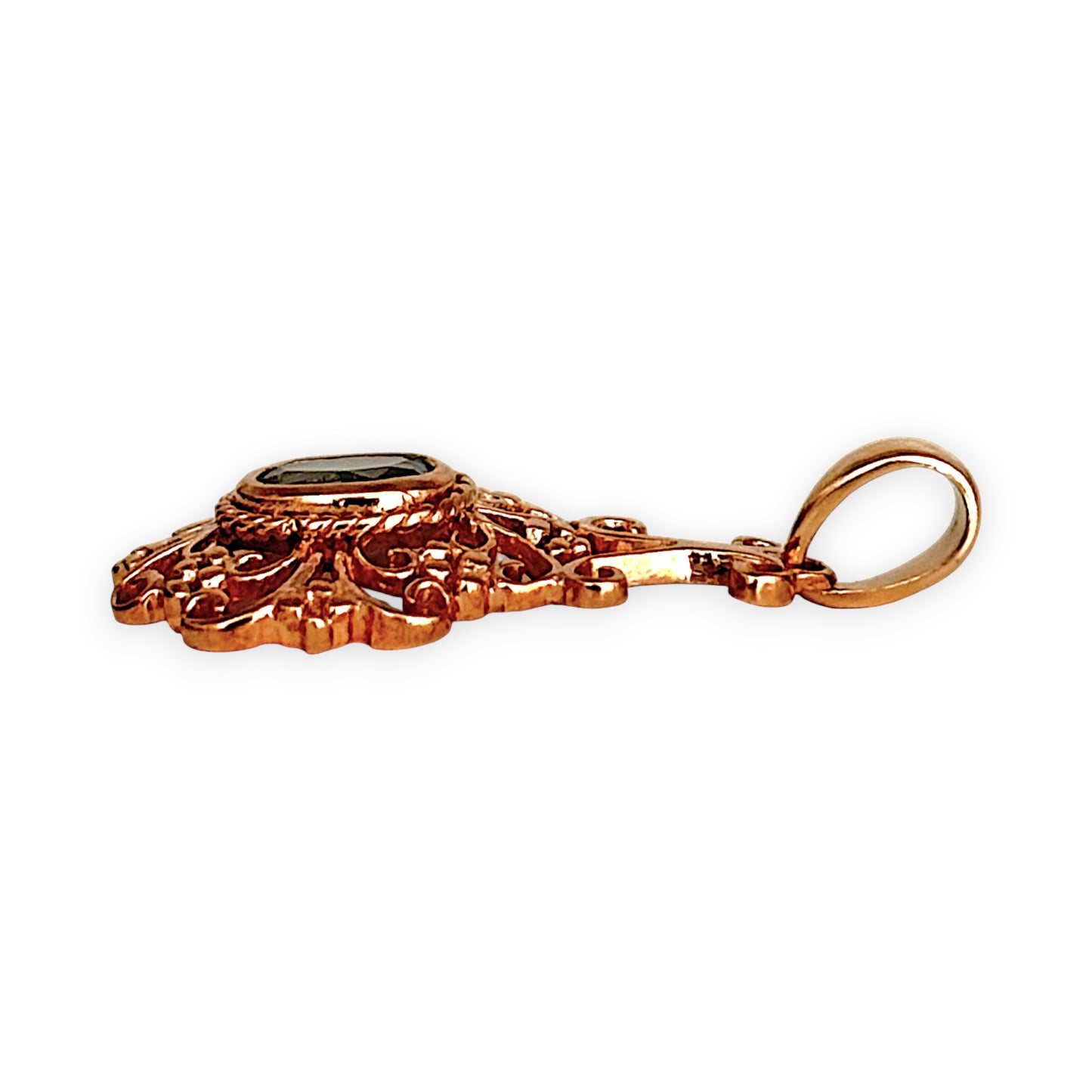 GOLD DEAL | 9ct (9K) Rose Gold Vintage Filigree Ornate Aquamarine Pendant