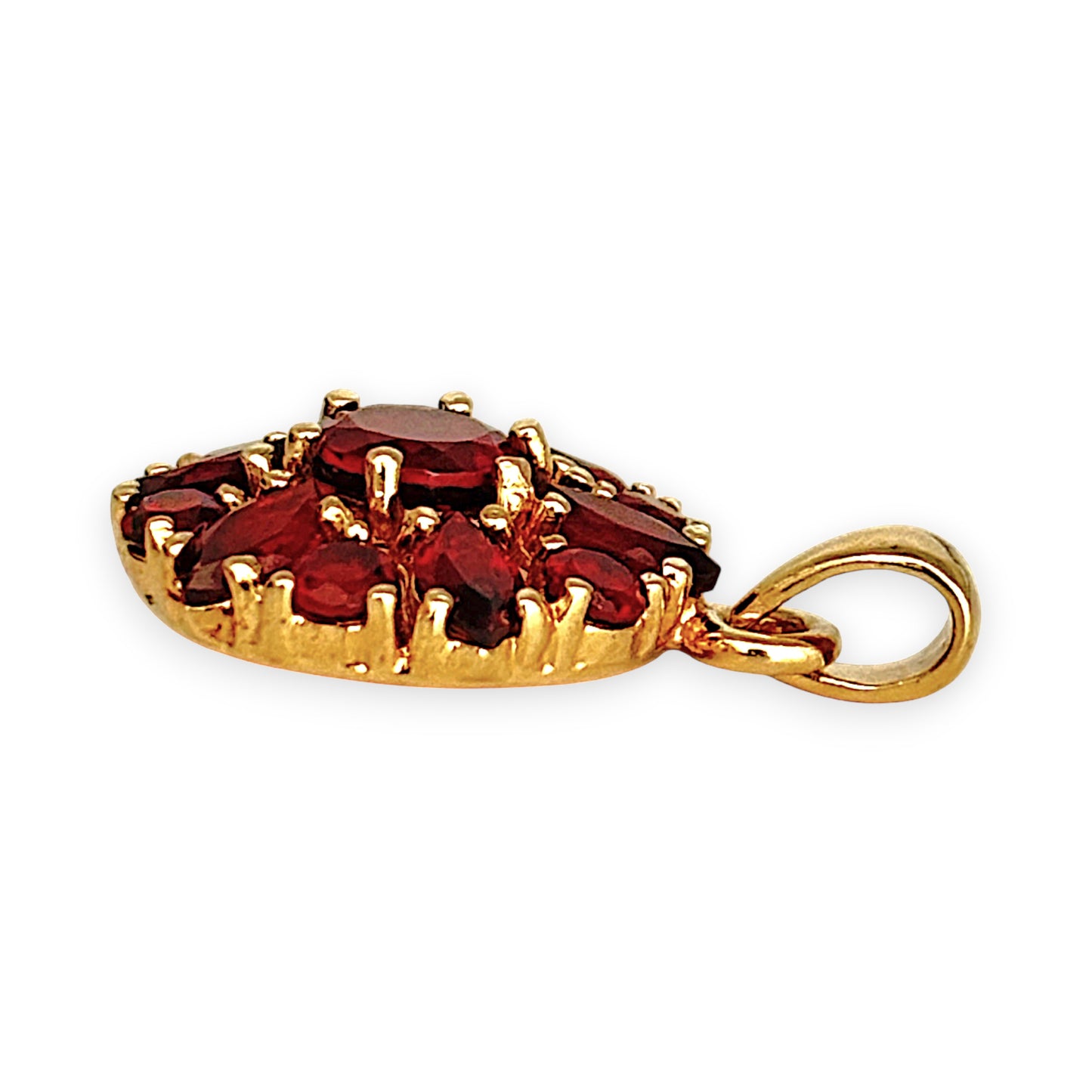 GOLD DEAL | 9ct (9K) Gold Floral Radiant Red Garnet Cluster Pendant
