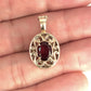 GOLD DEAL | 9ct (9K) Gold Vintage Filigree Ornate Red Garnet Lock Pendant