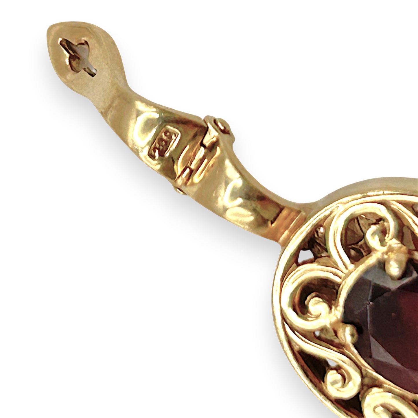 NZGD | 9ct Gold Vintage Filigree Ornate Red Garnet Lock Pendant