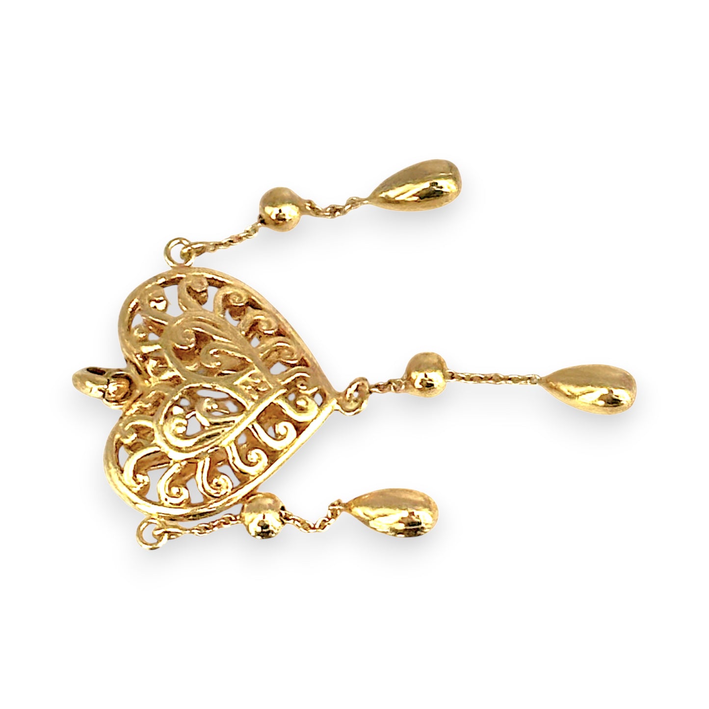 GOLD DEAL | 9ct (9K) Gold Filigree Heart Drop Pendant