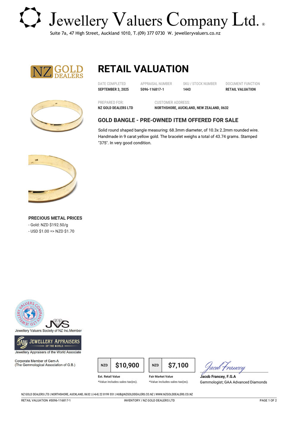 GOLD DEAL | 9ct (9K) Gold Refurbished Bangle - Timeless Treasure Valuation $10,900