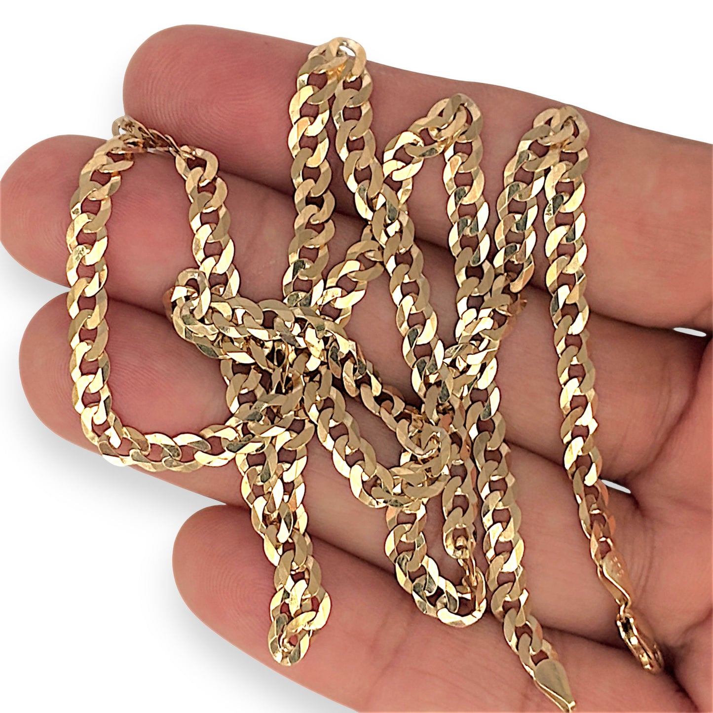 GOLD DEAL | 9ct (9K) Gold Rounded Flat Smooth Curb Link Refurbished Chain 60cm