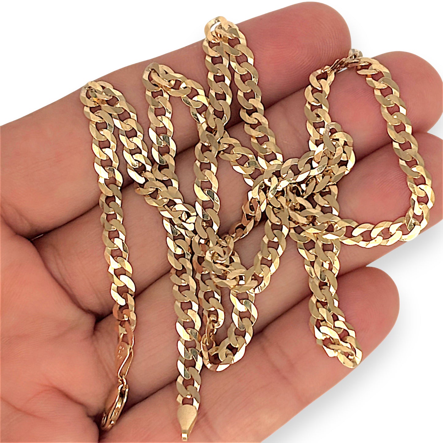GOLD DEAL | 9ct (9K) Gold Rounded Flat Smooth Curb Link Refurbished Chain 60cm