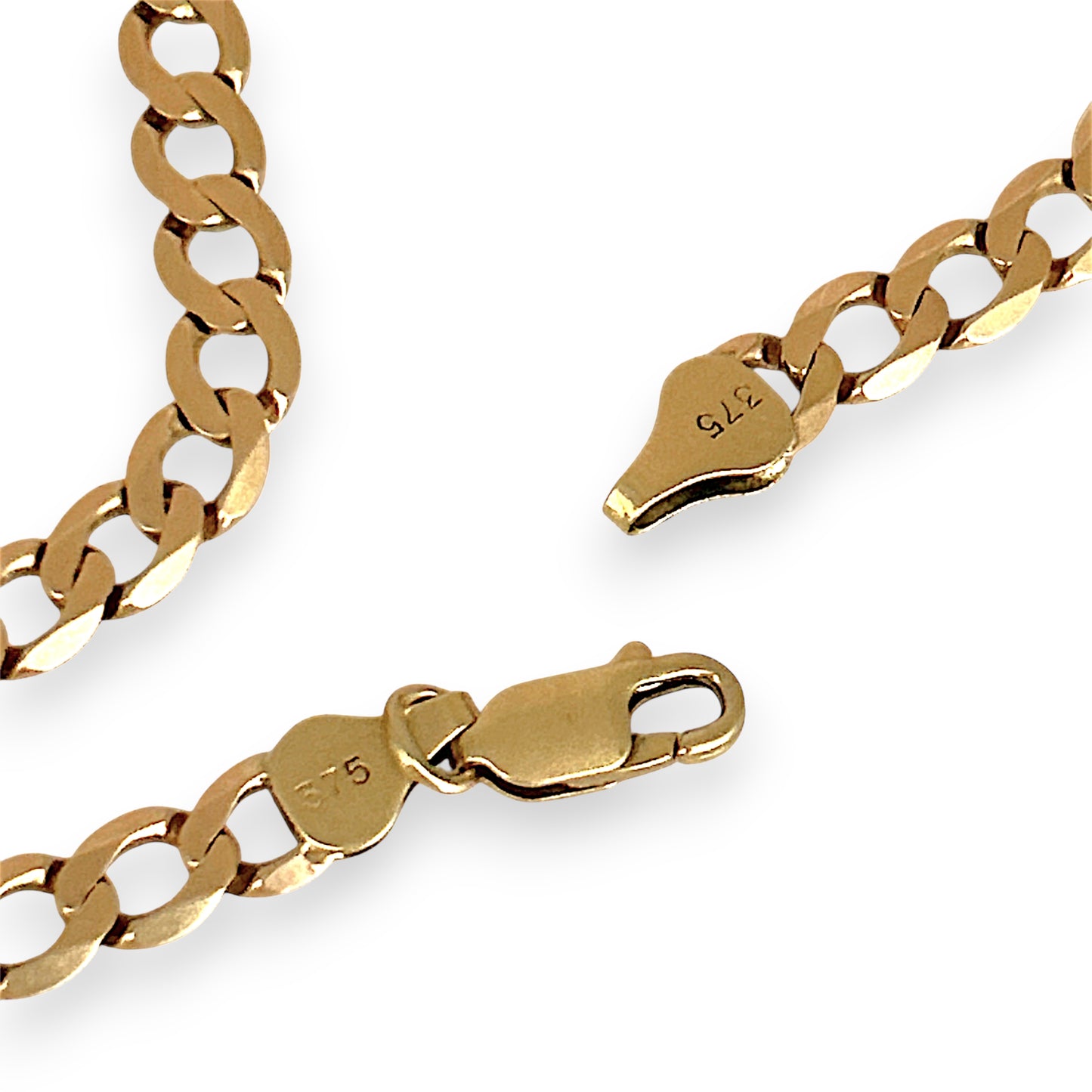 GOLD DEAL | 9ct (9K) Gold Beveled Edge Flattened Curb Link Chain 60cm Valuation $5,490