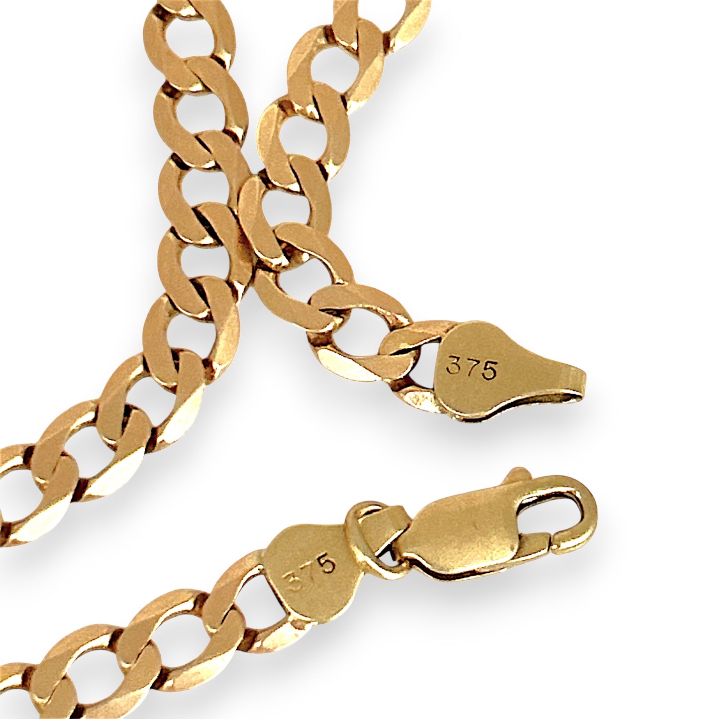 GOLD DEAL | 9ct (9K) Gold Beveled Edge Flattened Curb Link Chain 60cm Valuation $5,490