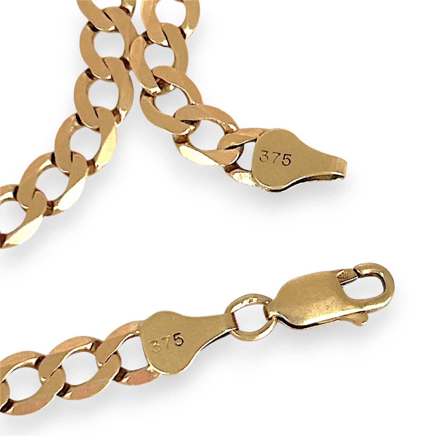 GOLD DEAL | 9ct (9K) Gold Beveled Edge Flattened Curb Link Chain 60cm Valuation $5,490