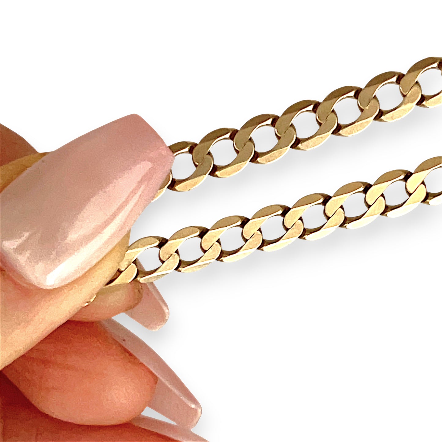 GOLD DEAL | 9ct (9K) Gold Beveled Edge Flattened Curb Link Chain 60cm Valuation $5,490