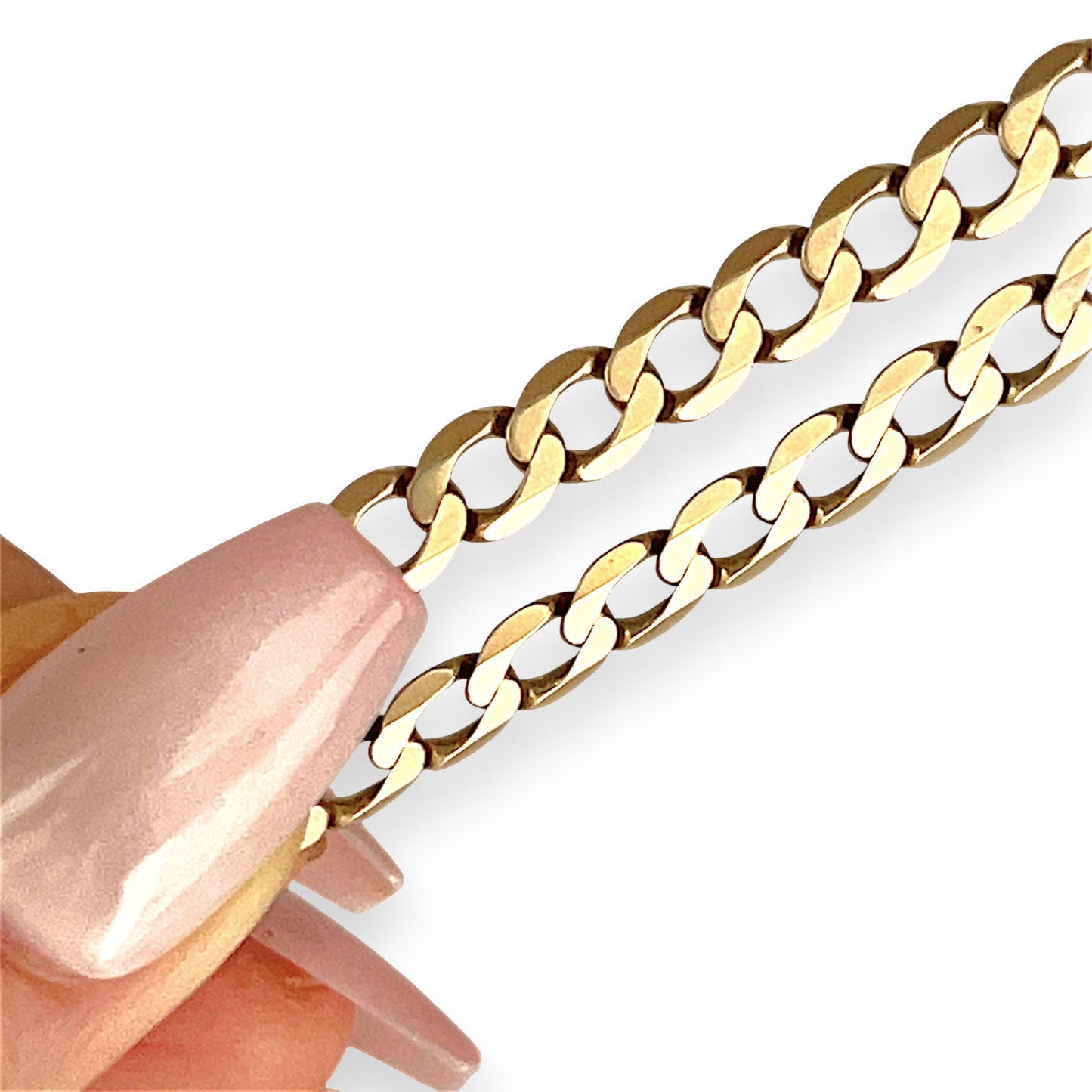 GOLD DEAL | 9ct (9K) Gold Beveled Edge Flattened Curb Link Chain 60cm Valuation $5,490