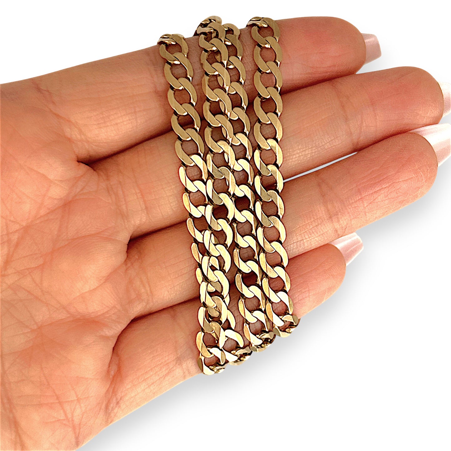 GOLD DEAL | 9ct (9K) Gold Beveled Edge Flattened Curb Link Chain 60cm Valuation $5,490