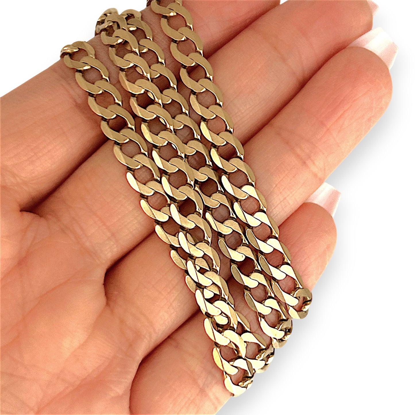 GOLD DEAL | 9ct (9K) Gold Beveled Edge Flattened Curb Link Chain 60cm Valuation $5,490
