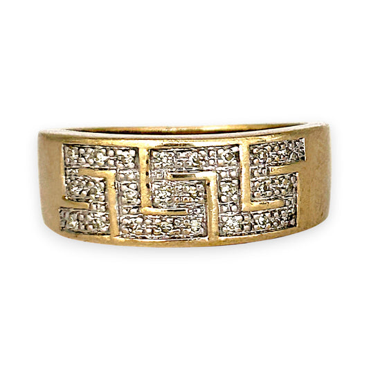 GOLD DEAL | 9K (9ct) Gold Greek Key Style Diamond Refurbished Ring Valuation $1,850