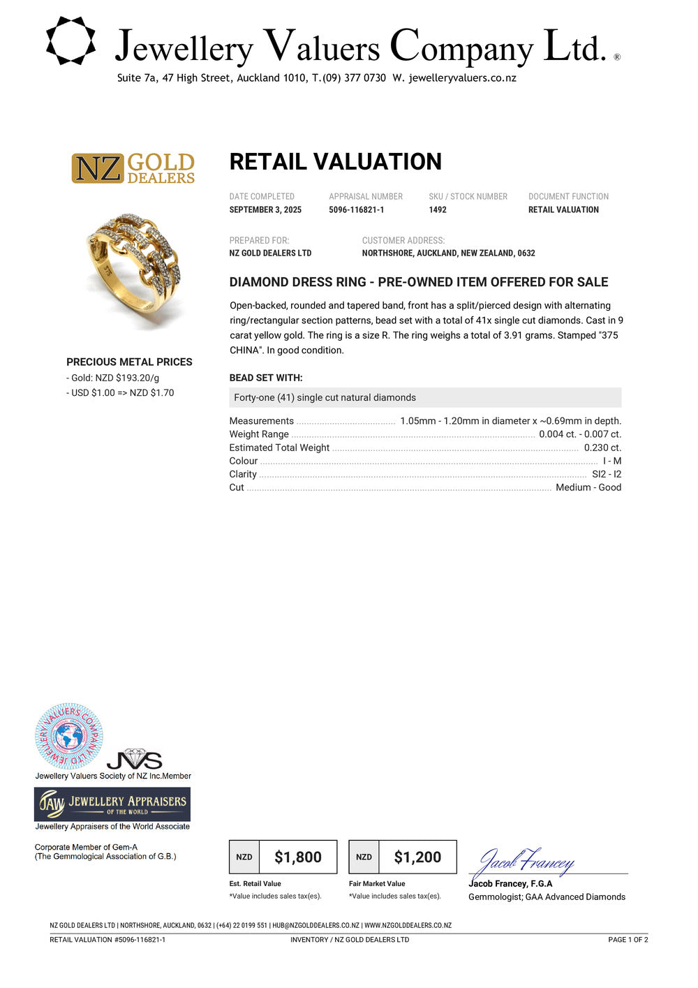 GOLD DEAL | 9ct (9K) Gold Diamond Link Band Ring Valuation $1,800