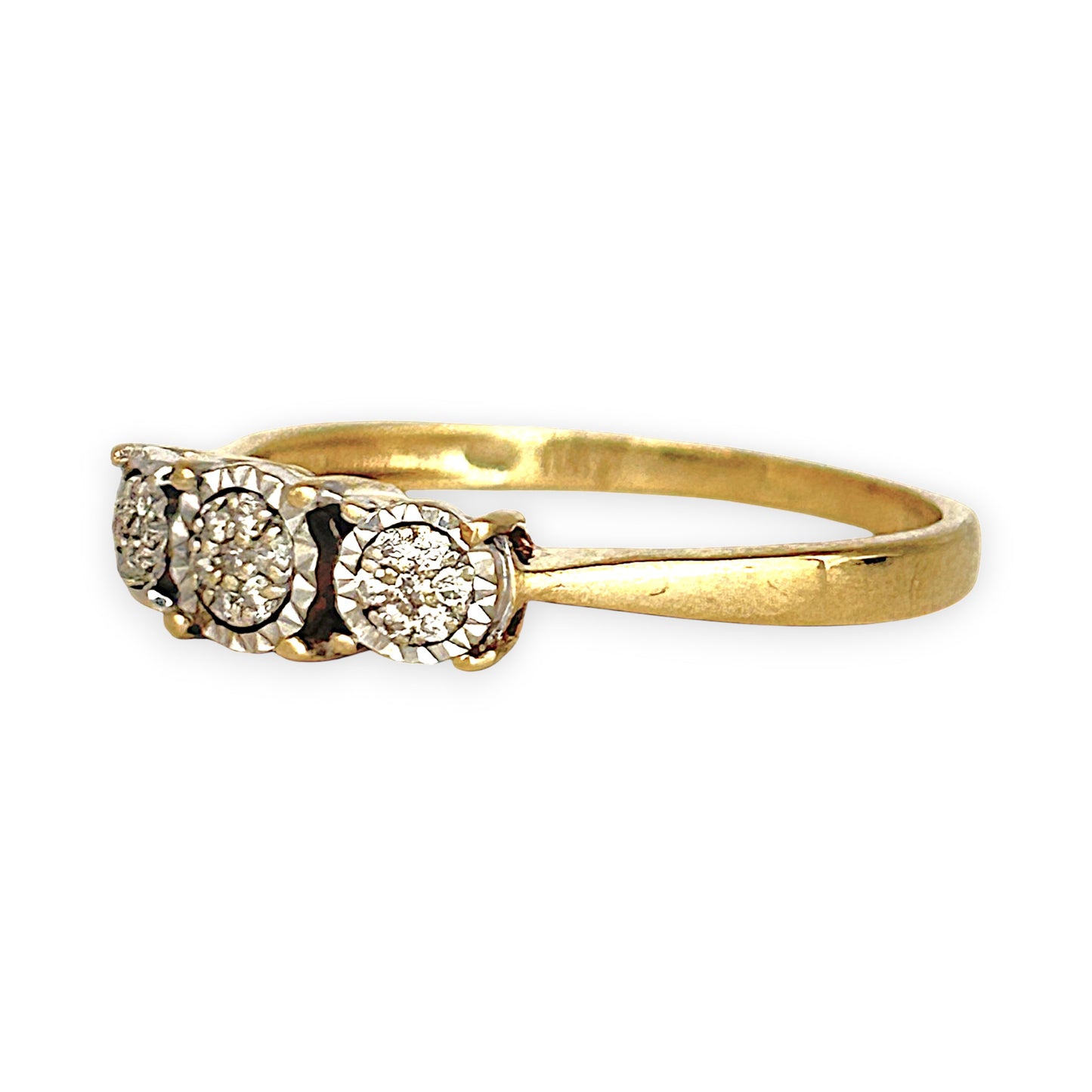GOLD DEAL | 9ct (9K) Gold Trio Cluster Diamond Ring Diamond 0.12ct Size S