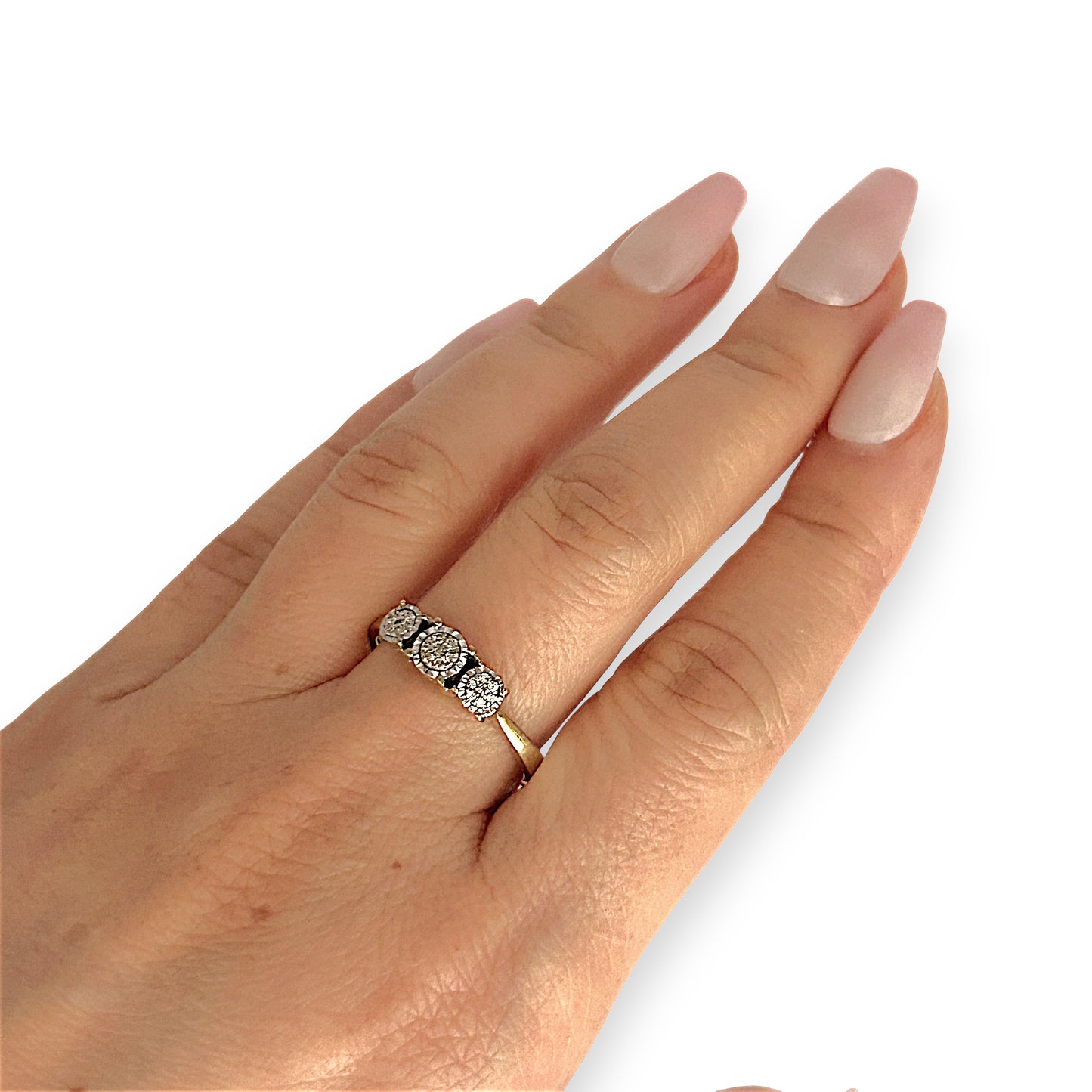 GOLD DEAL | 9ct (9K) Gold Trio Cluster Diamond Ring Diamond 0.12ct Size S