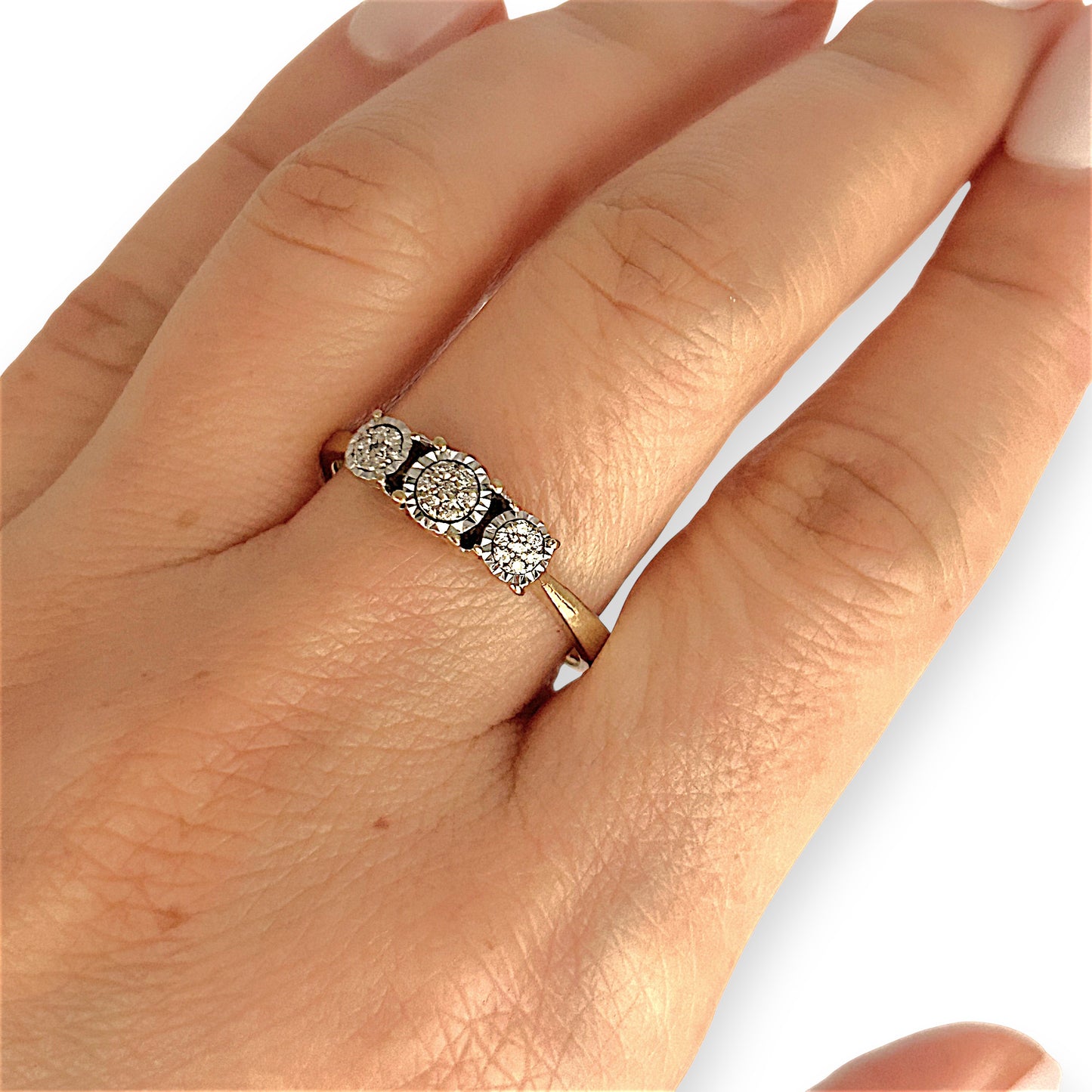 GOLD DEAL | 9ct (9K) Gold Trio Cluster Diamond Ring Diamond 0.12ct Size S