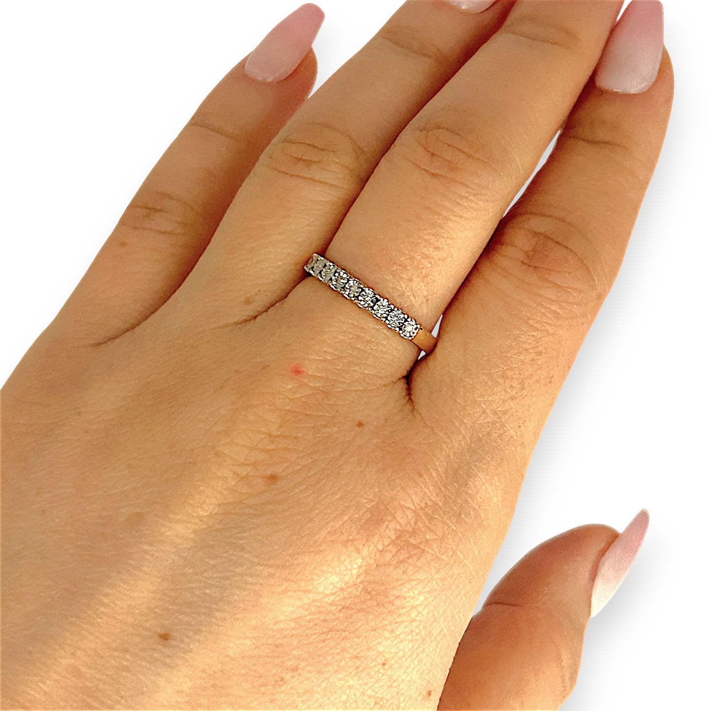 GOLD DEAL | 9ct (9K) Gold PROUNDS Refurbished Lustre Line Diamond Ring Size O