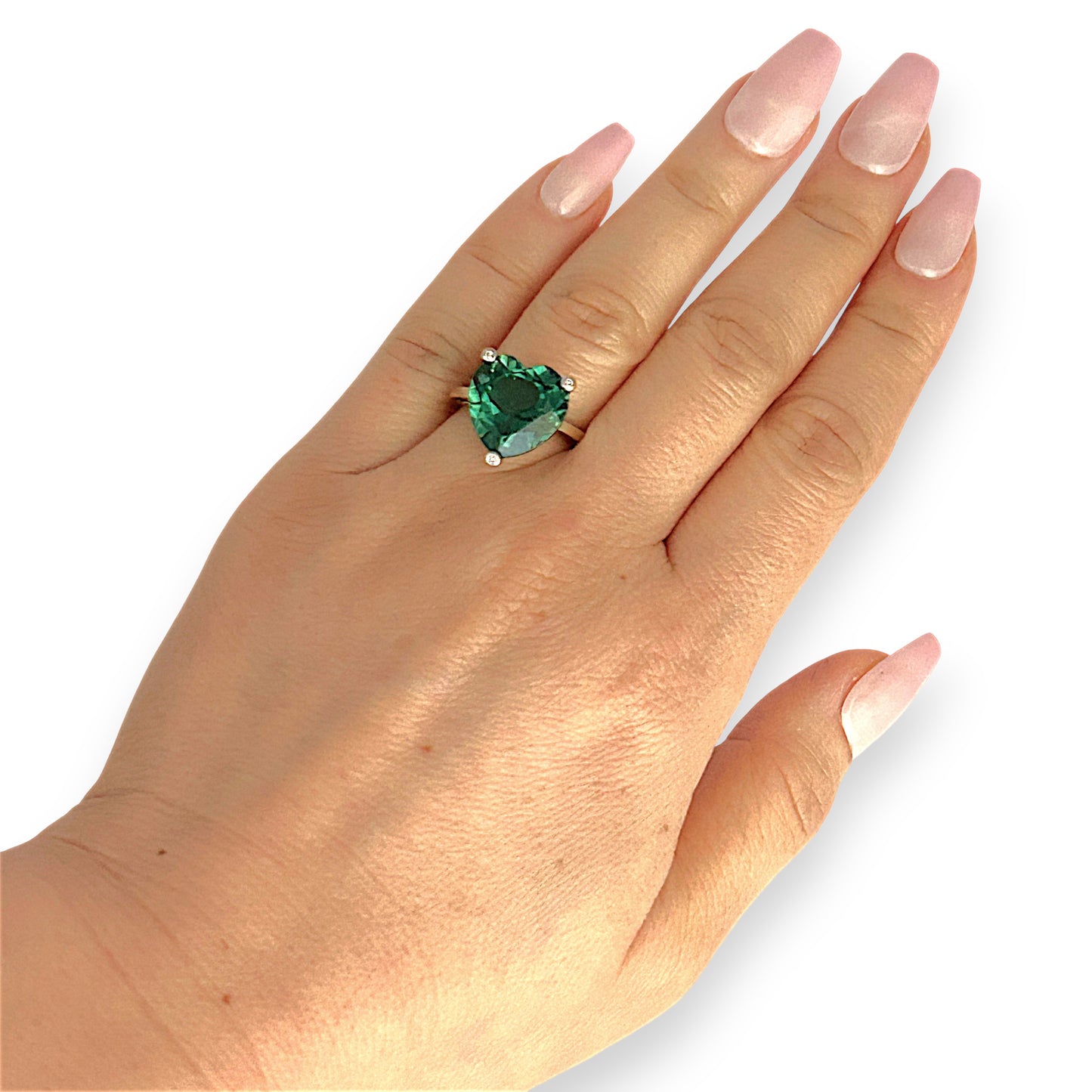 GOLD DEAL | 9ct (9K) Gold Heart of Verdant Fire 7.70ct Quartz Diamond Ring Valuation $1,600