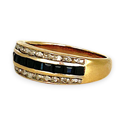 GOLD DEAL | 9ct (9K) Gold Triple Row Channel-Set Sapphire & Diamond Ring