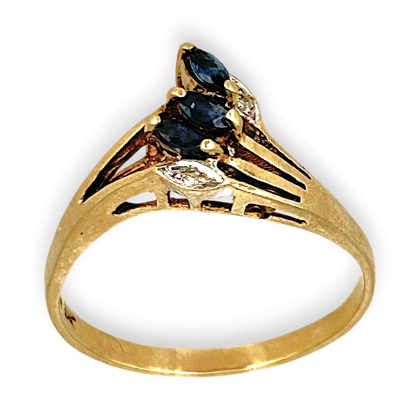 GOLD DEAL | 9ct Gold Modern Artistic Flair Sapphire & Diamonds Ring