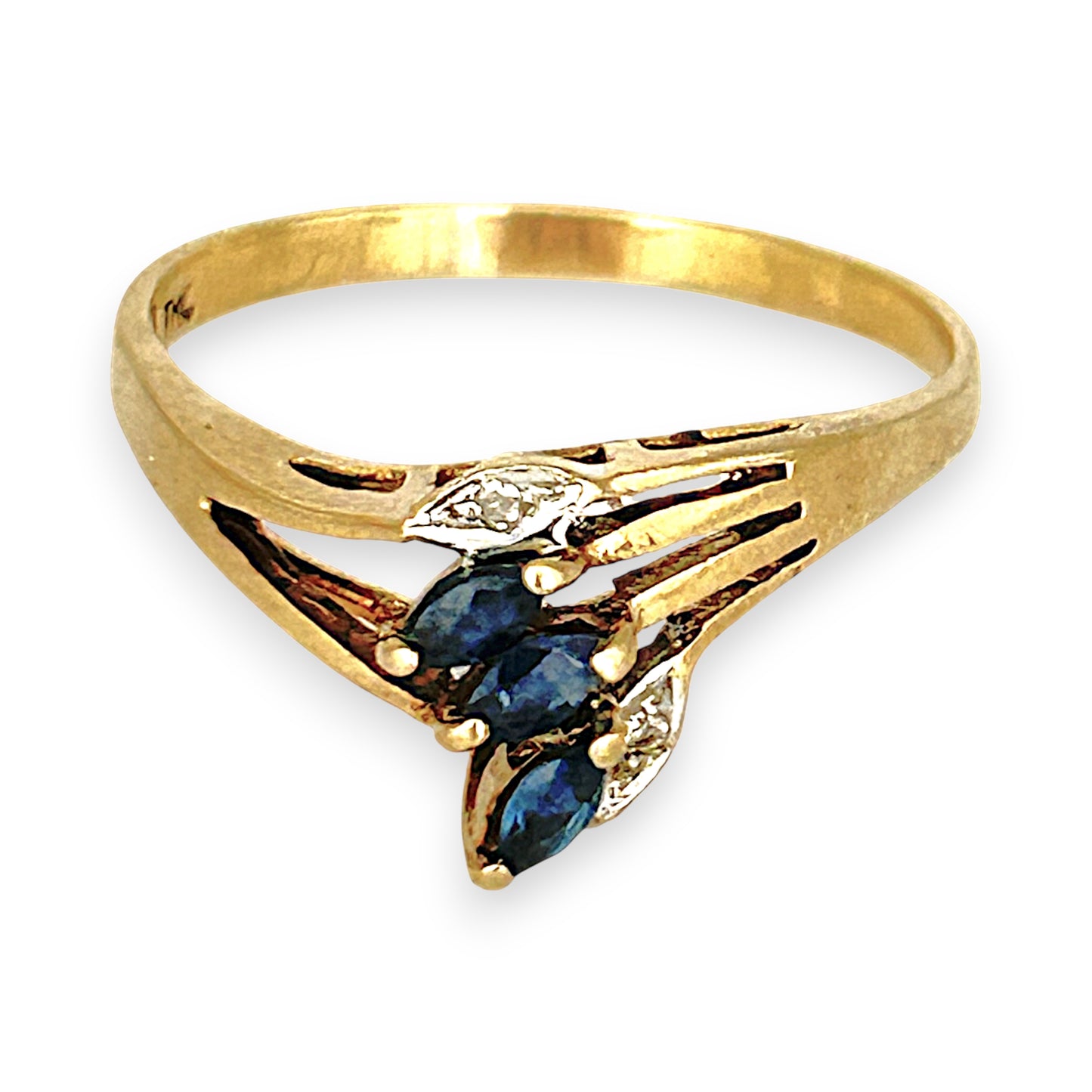 GOLD DEAL | 9ct Gold Modern Artistic Flair Sapphire & Diamonds Ring