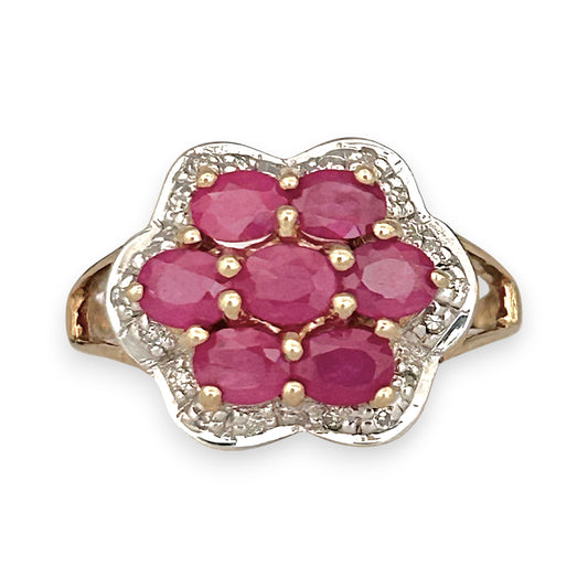 GOLD DEAL | FLASH SALE 9ct (9K) Gold Ruby & Diamond Cluster Lavish Ring Valuation $1,625
