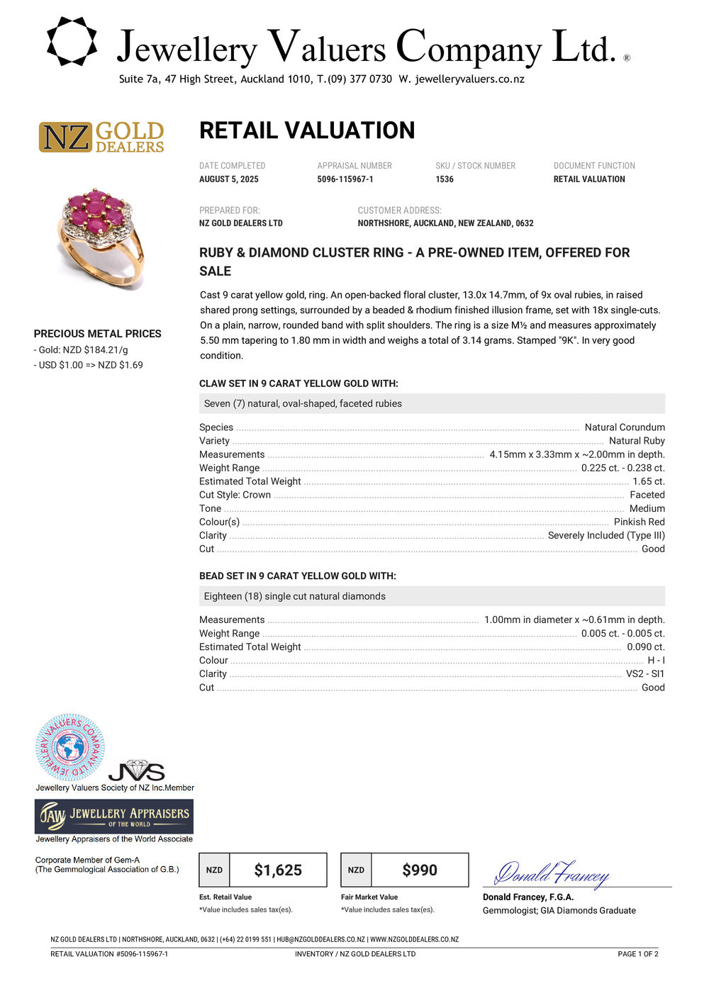 GOLD DEAL | FLASH SALE 9ct (9K) Gold Ruby & Diamond Cluster Lavish Ring Valuation $1,625