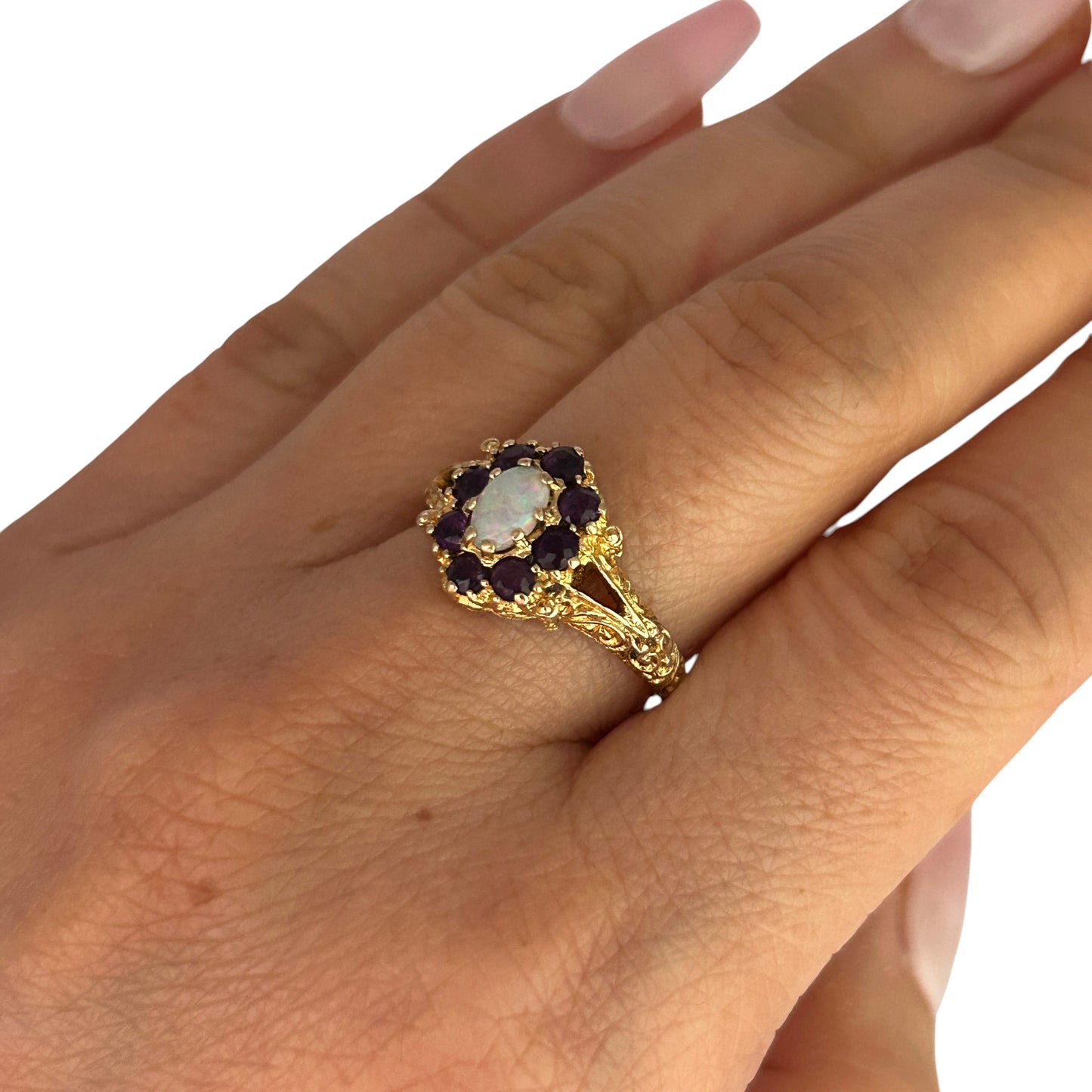 GOLD DEAL | FLASH SALE 9ct (9K) Gold Luminous Opal & Amethyst Dress Ring Valuation $1,650