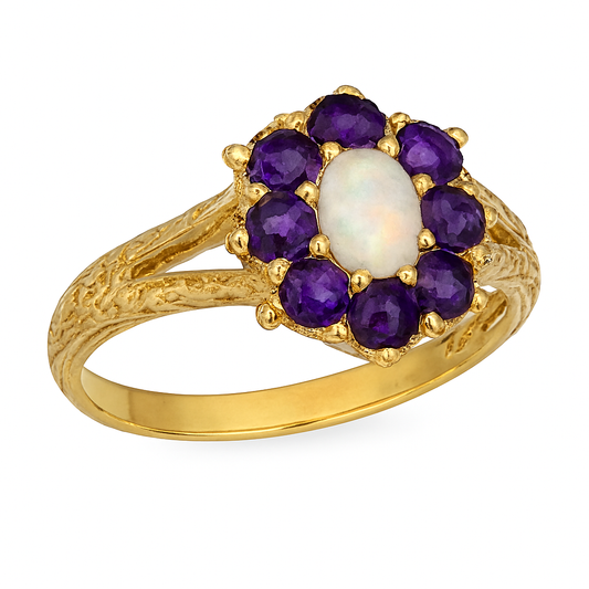 GOLD DEAL | FLASH SALE 9ct (9K) Gold Luminous Opal & Amethyst Dress Ring Valuation $1,650