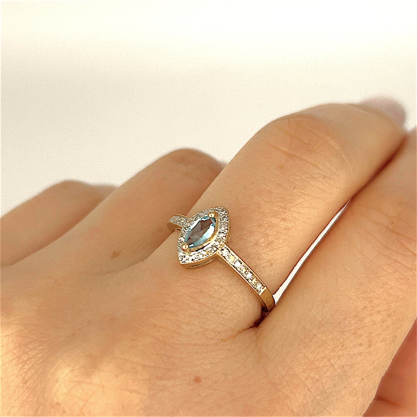 GOLD DEAL | 9ct Gold Celestial Whisper Aquamarine & Diamond Halo Ring