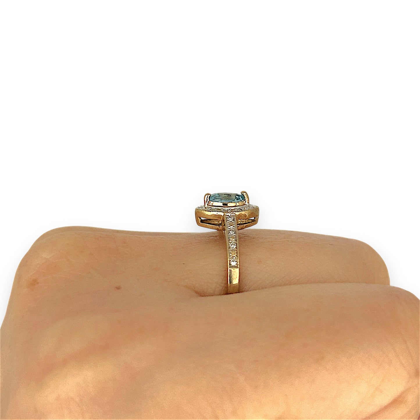 GOLD DEAL | 9ct Gold Celestial Whisper Aquamarine & Diamond Halo Ring