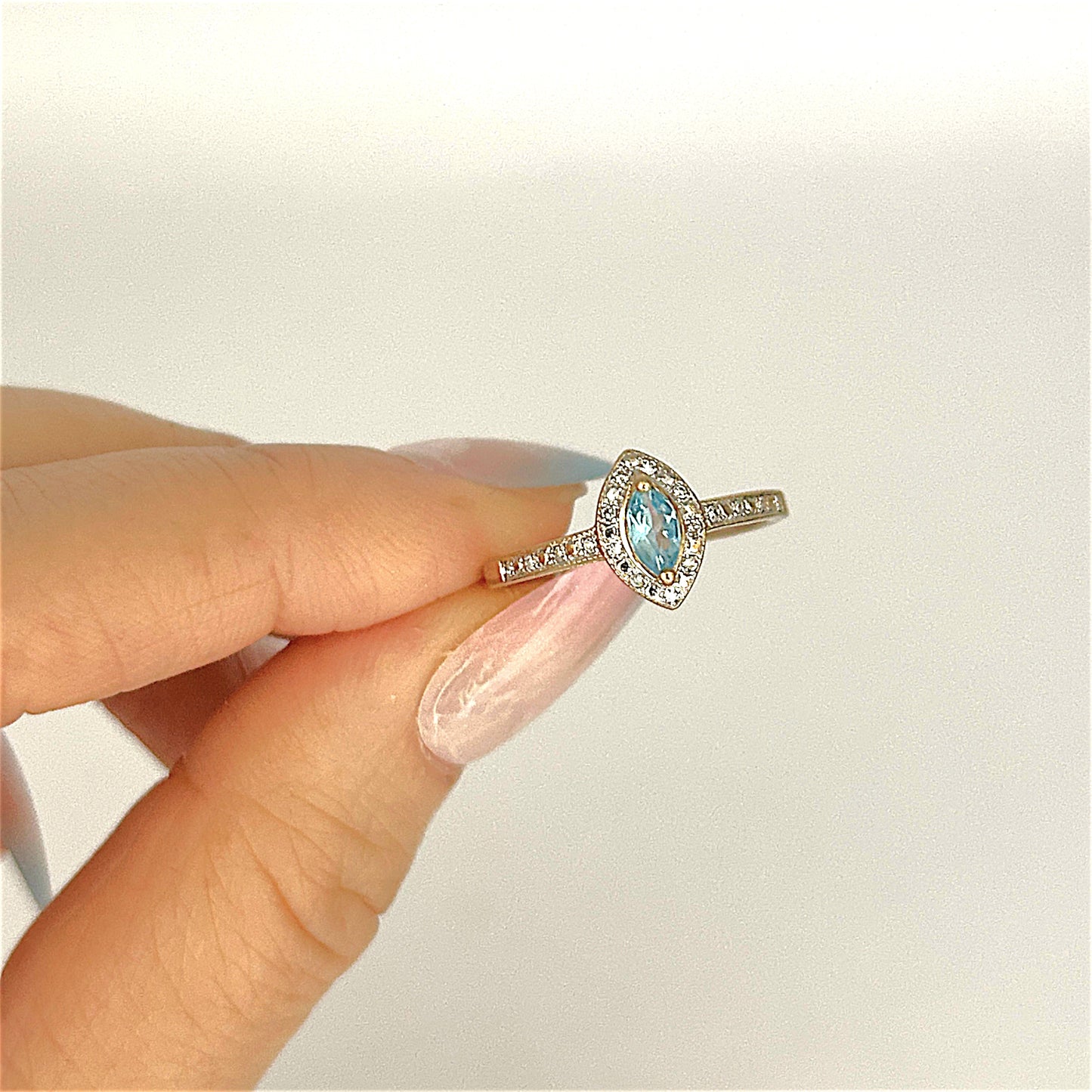 GOLD DEAL | 9ct Gold Celestial Whisper Aquamarine & Diamond Halo Ring