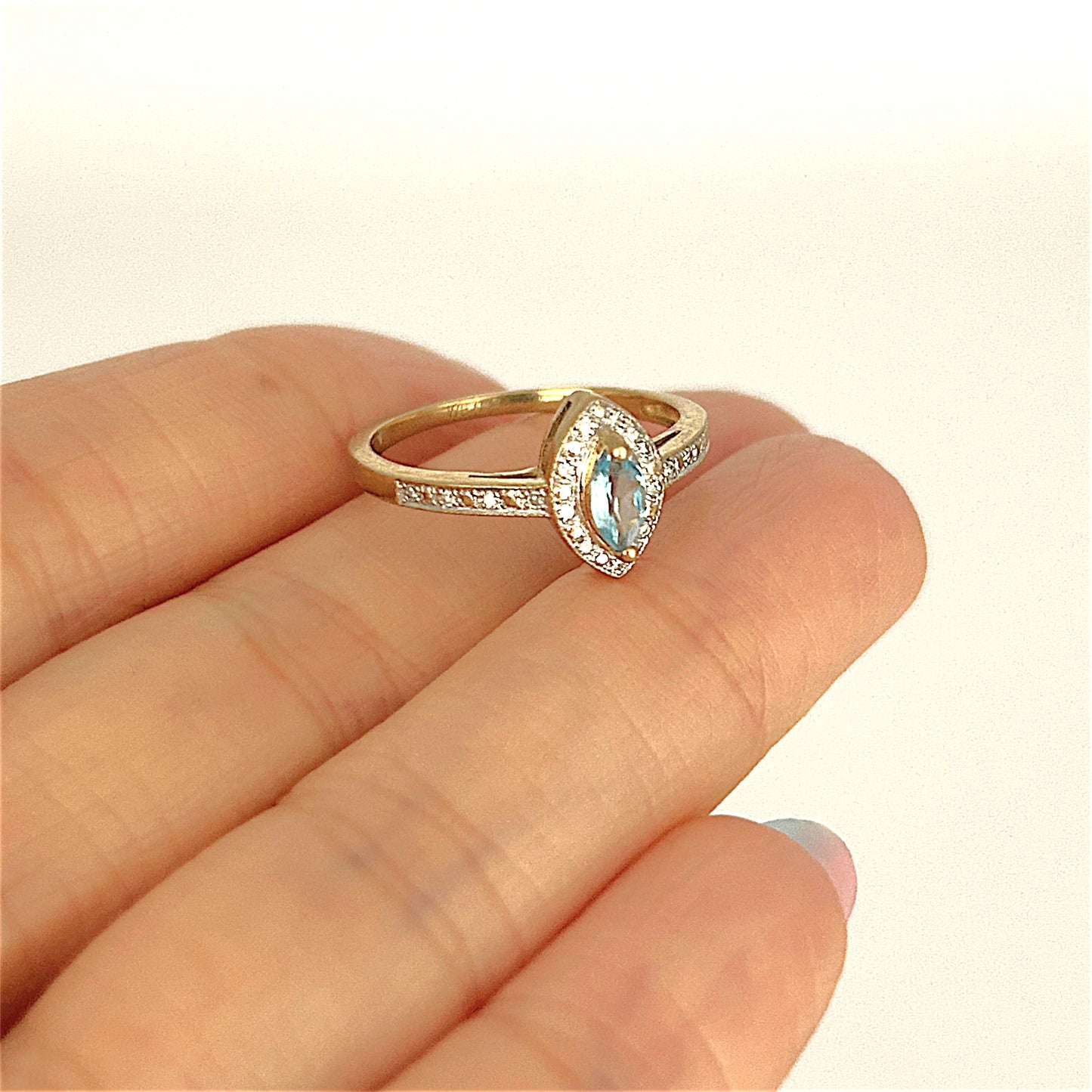 GOLD DEAL | 9ct Gold Celestial Whisper Aquamarine & Diamond Halo Ring