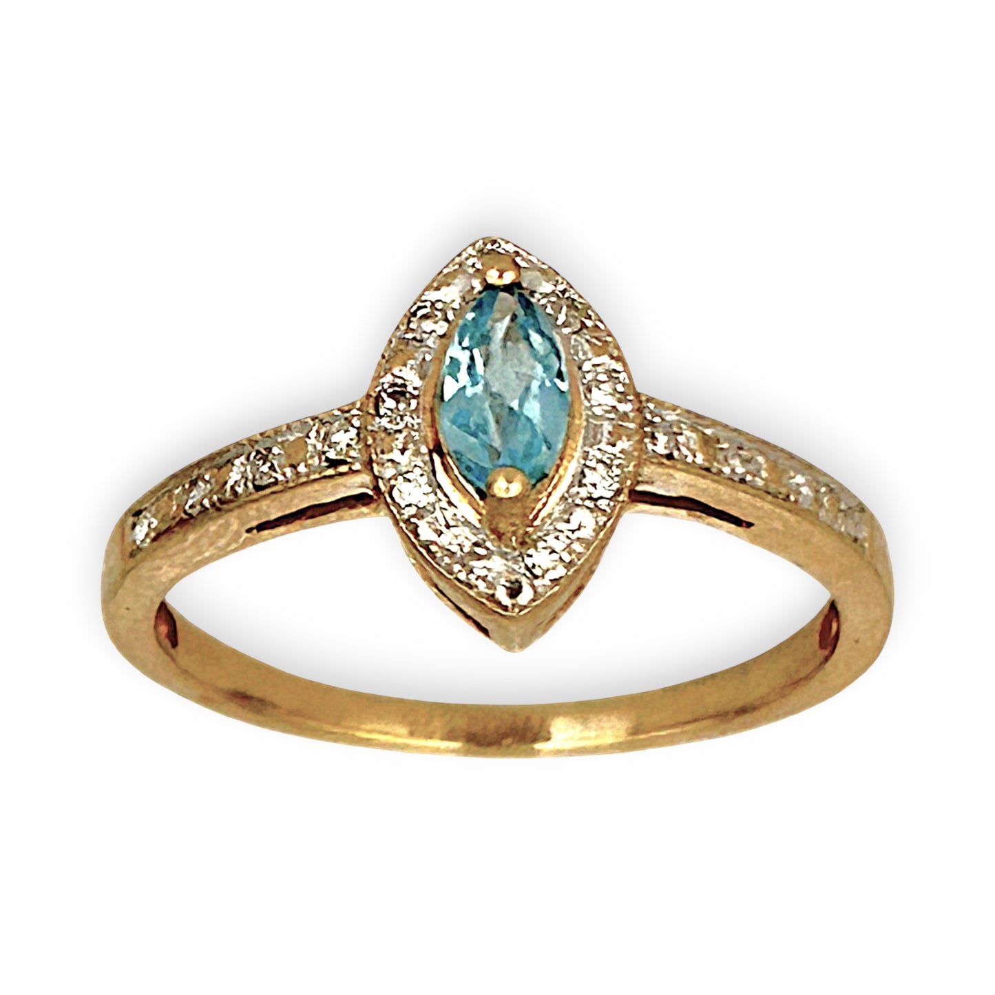 GOLD DEAL | 9ct Gold Celestial Whisper Aquamarine & Diamond Halo Ring