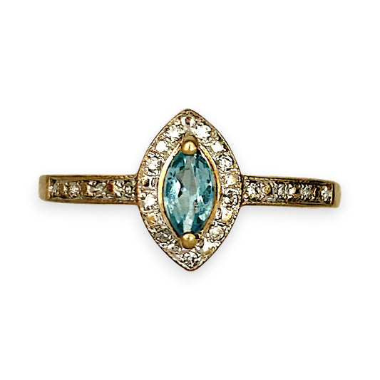 GOLD DEAL | 9ct Gold Celestial Whisper Aquamarine & Diamond Halo Ring