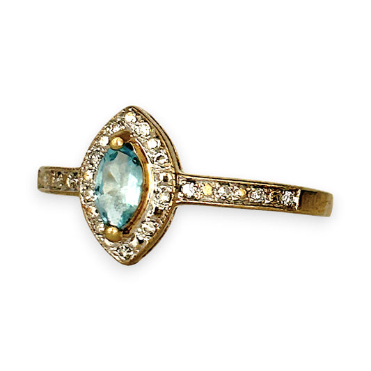 GOLD DEAL | 9ct Gold Celestial Whisper Aquamarine & Diamond Halo Ring