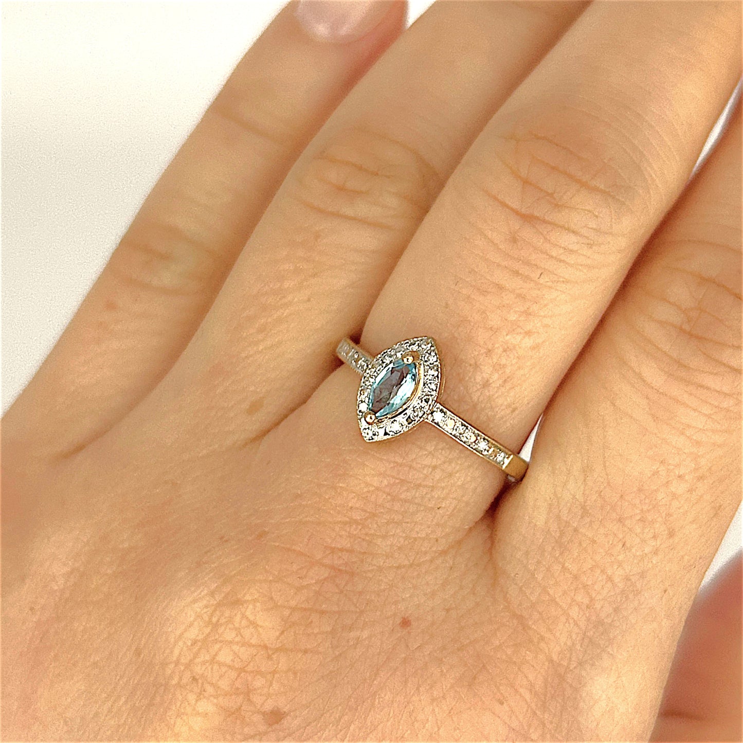 GOLD DEAL | 9ct Gold Celestial Whisper Aquamarine & Diamond Halo Ring
