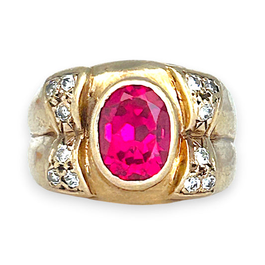 GOLD DEAL | 9ct (9K) Gold Royal Flame Ruby & CZ Dress Ring Valuation $2,400