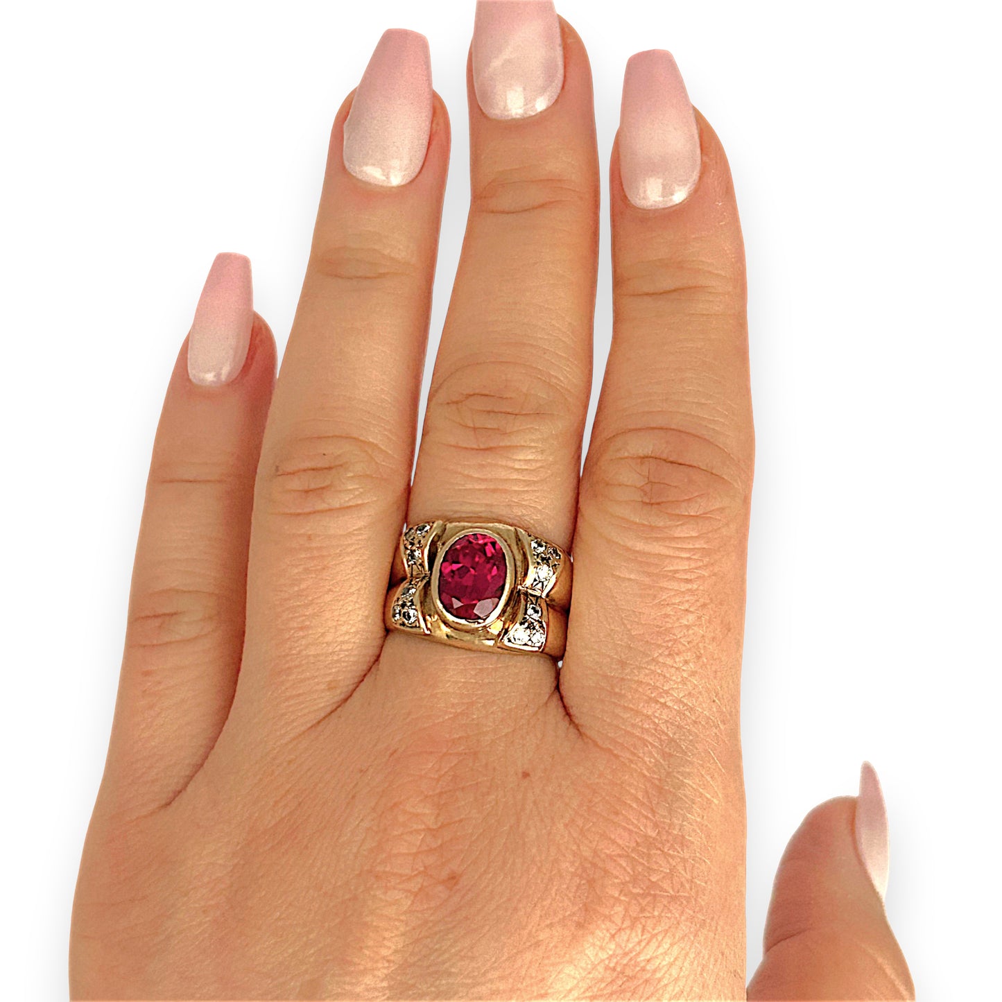 GOLD DEAL | 9ct (9K) Gold Royal Flame Ruby & CZ Dress Ring Valuation $2,400