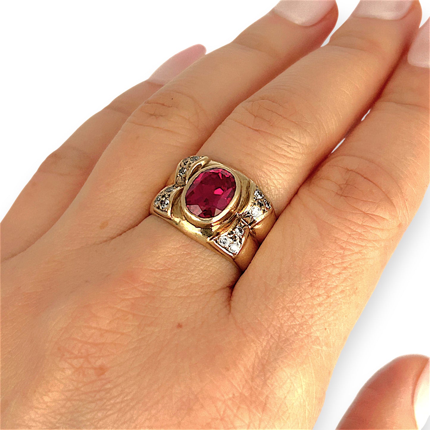 GOLD DEAL | 9ct (9K) Gold Royal Flame Ruby & CZ Dress Ring Valuation $2,400