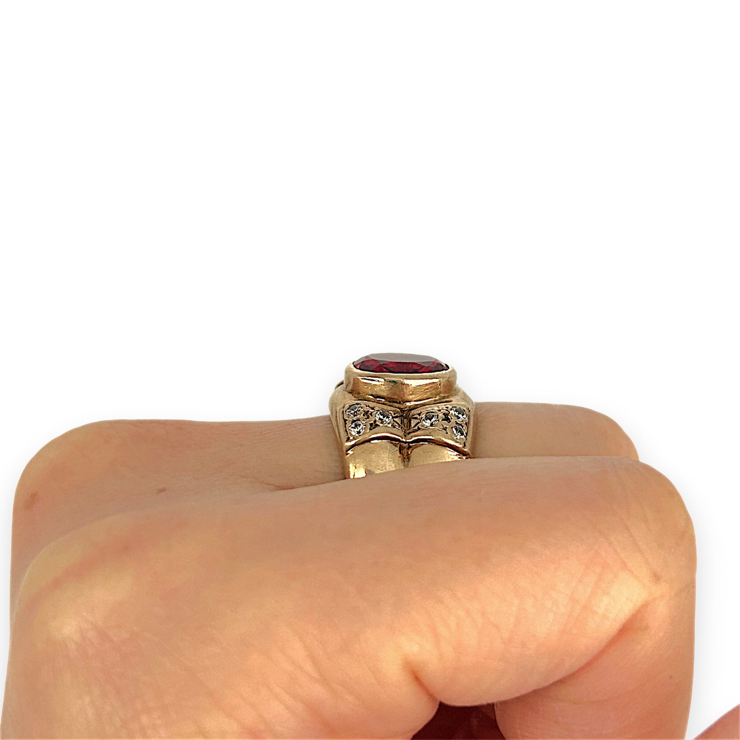 GOLD DEAL | 9ct (9K) Gold Royal Flame Ruby & CZ Dress Ring Valuation $2,400