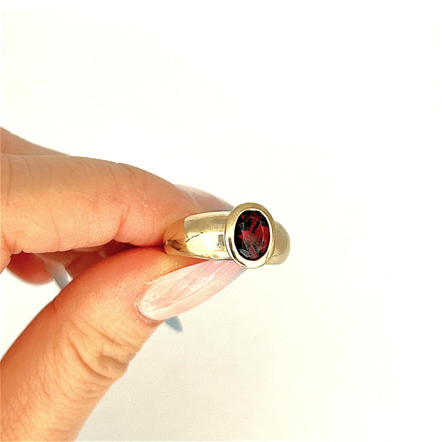 GOLD DEAL | 9ct Gold Crimson Ember Garnet Ring in Bezel Setting