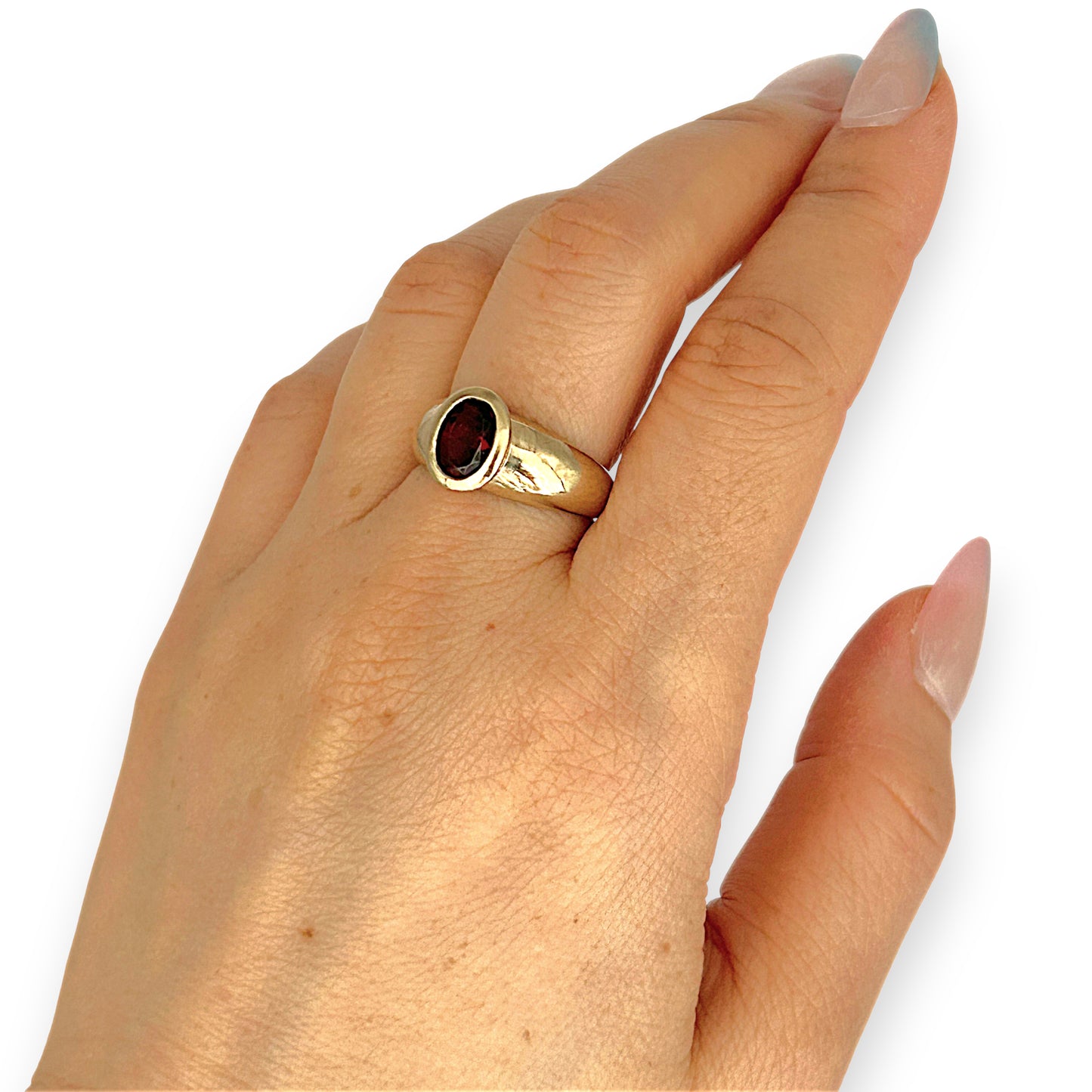 GOLD DEAL | 9ct Gold Crimson Ember Garnet Ring in Bezel Setting