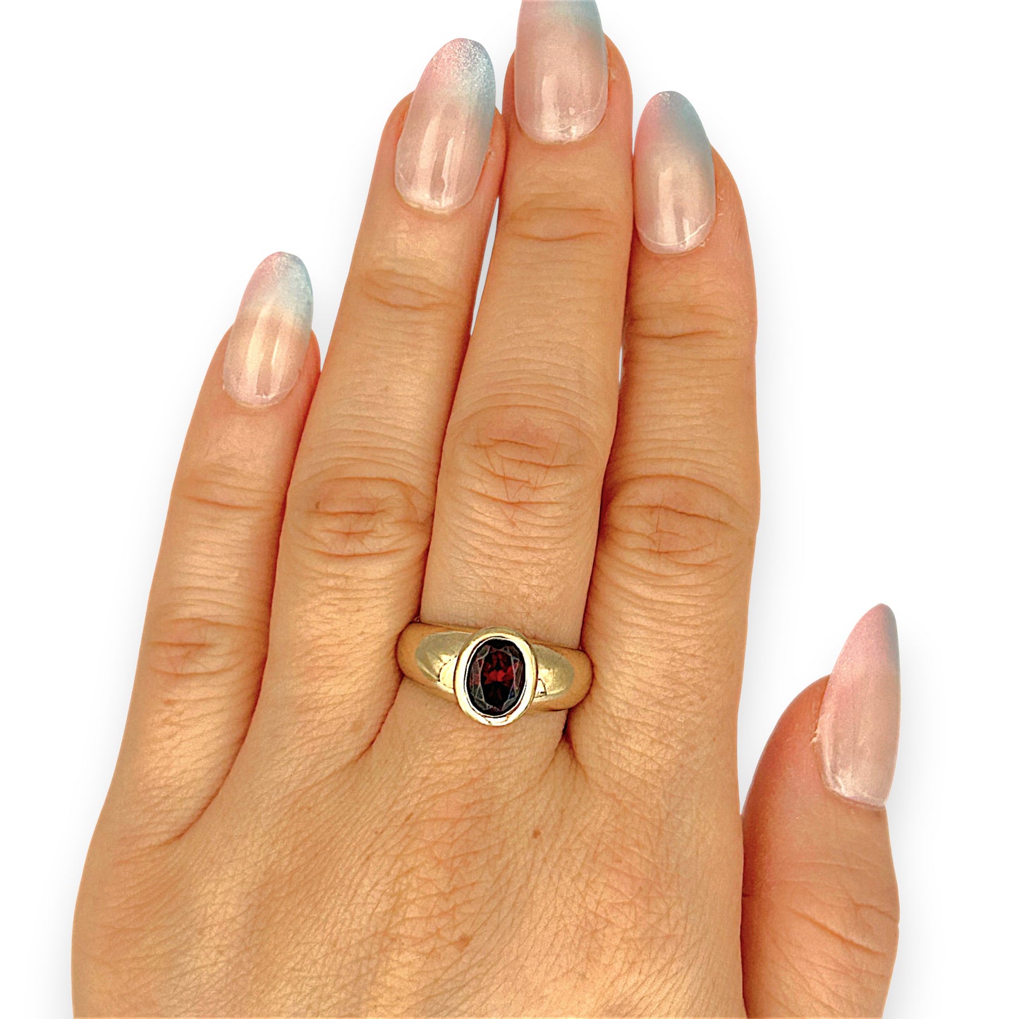 GOLD DEAL | 9ct Gold Crimson Ember Garnet Ring in Bezel Setting