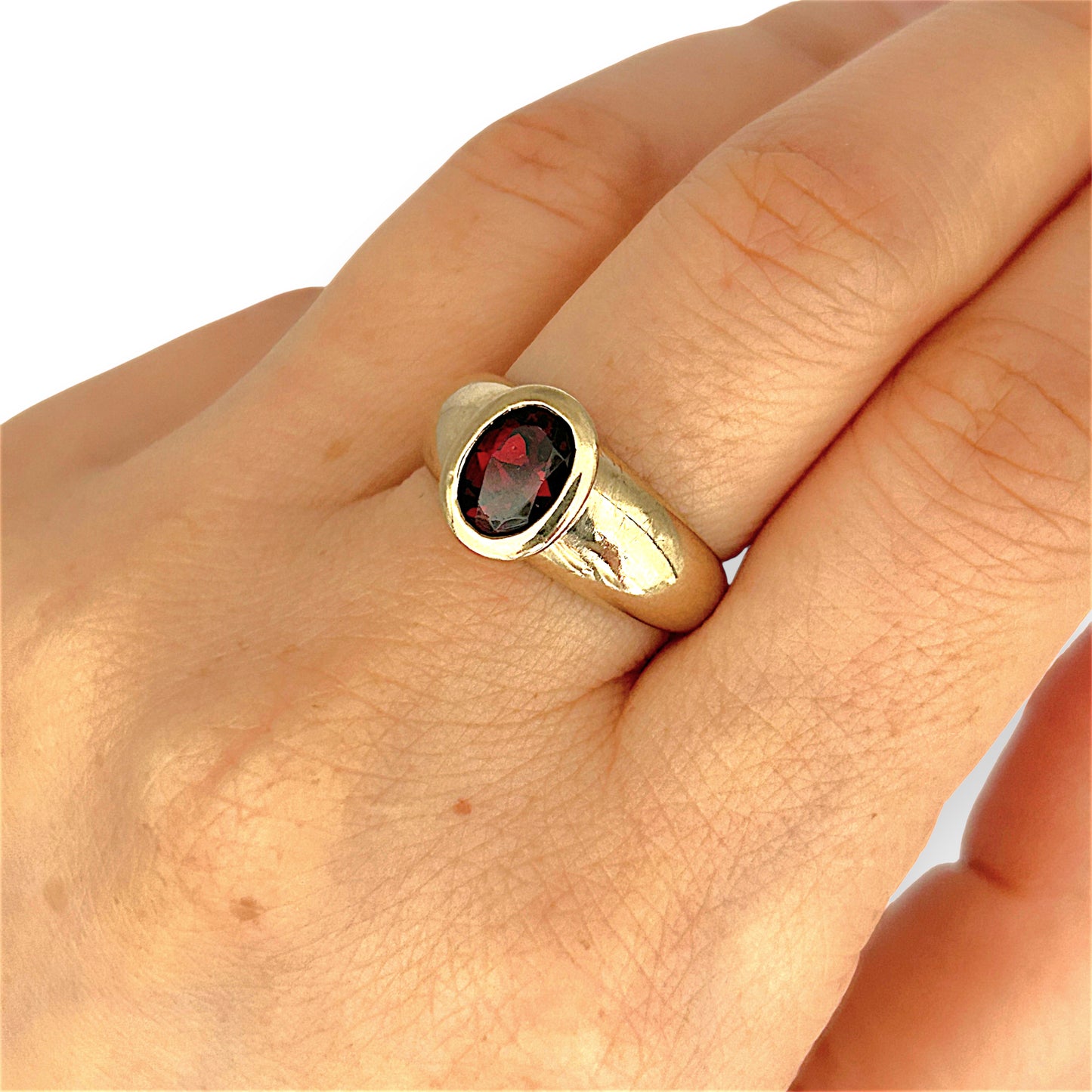GOLD DEAL | 9ct Gold Crimson Ember Garnet Ring in Bezel Setting